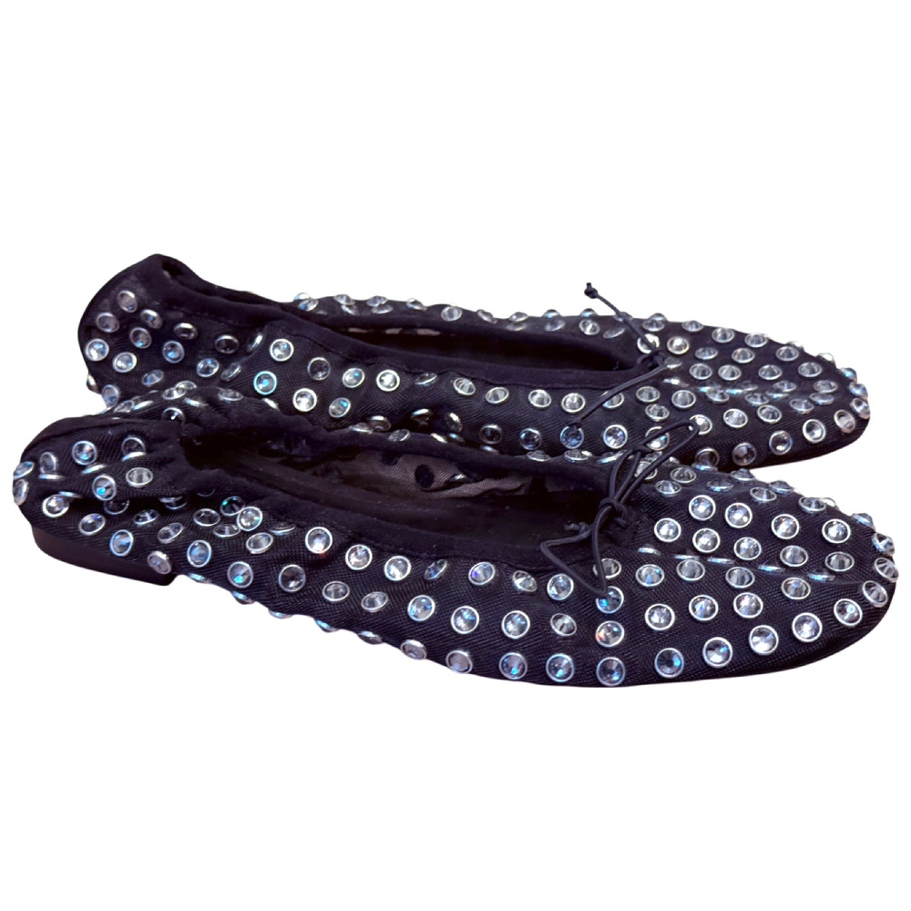 NEW MANGO MNG BLACK STUDDED RHINESTONE MESH BALLERINA BALLET FLATS SHOES 38 7.5 - Picture 14 of 14